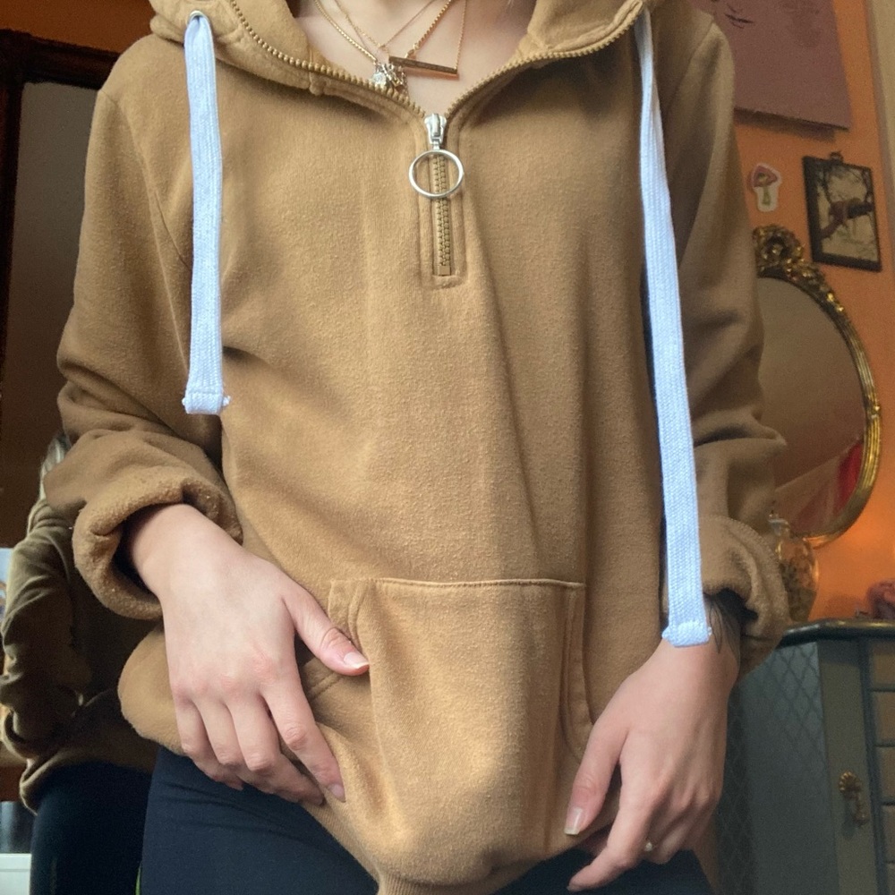 Tan pull over half zip hoodie